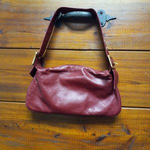 Soft Red Faux Leather Purse With Rhinestone Buckle Strap